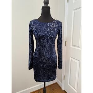 As U Wish Navy Blue Sequined Body Con Dress
